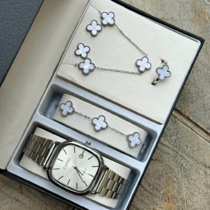 Ladies Casio silver watch with jewellery gift set - Image 2