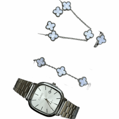 Ladies Casio silver watch with jewellery gift set