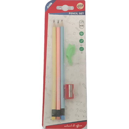 3PC ROUND PEARLESCENT PENCIL + SHARPENER ERASER