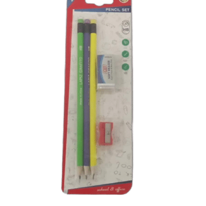 3PC PEARLESCENT PENCIL + SHARPENER ERASER