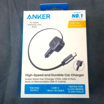 Anker Nano Car Charger (75W, USB -C Port, Built -in Retractable USB -C Cable) - Image 2