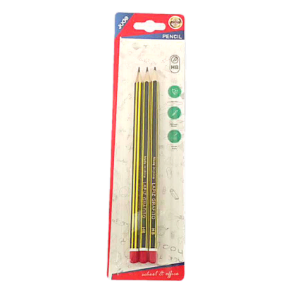 3PC YELLOW BLACK STICKY RED PENCIL