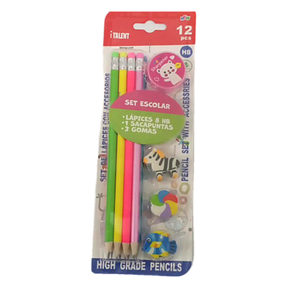 12PC FLUORESCENT HEXAGONAL ERASER PENCIL