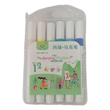 LARGE CAPACITY ACRYLIC MARKER TRIANGLE STICK 12 COLORS
